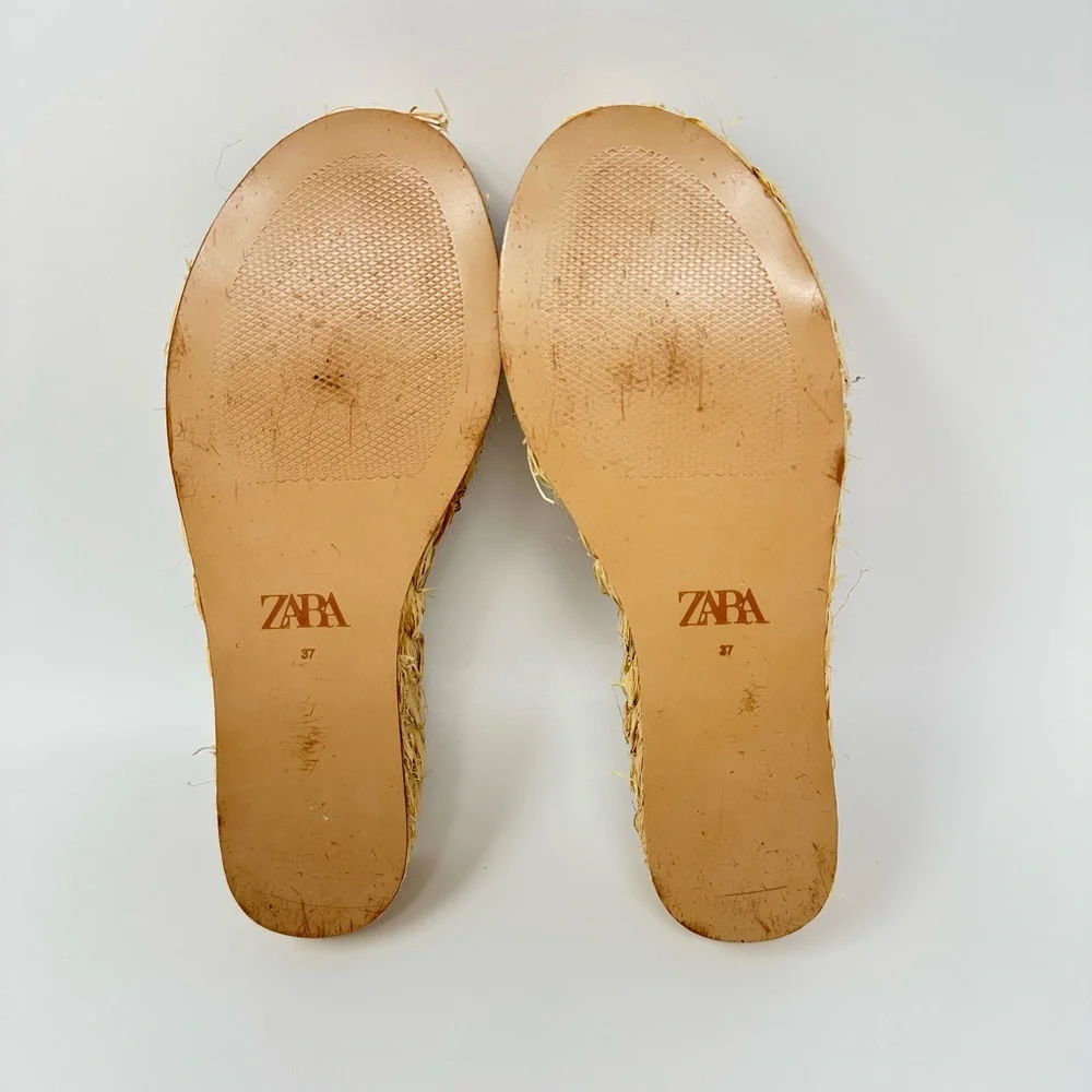Zara Natural Raffia Platform Wedge Sandals Women's 37 - Picture 8 of 14